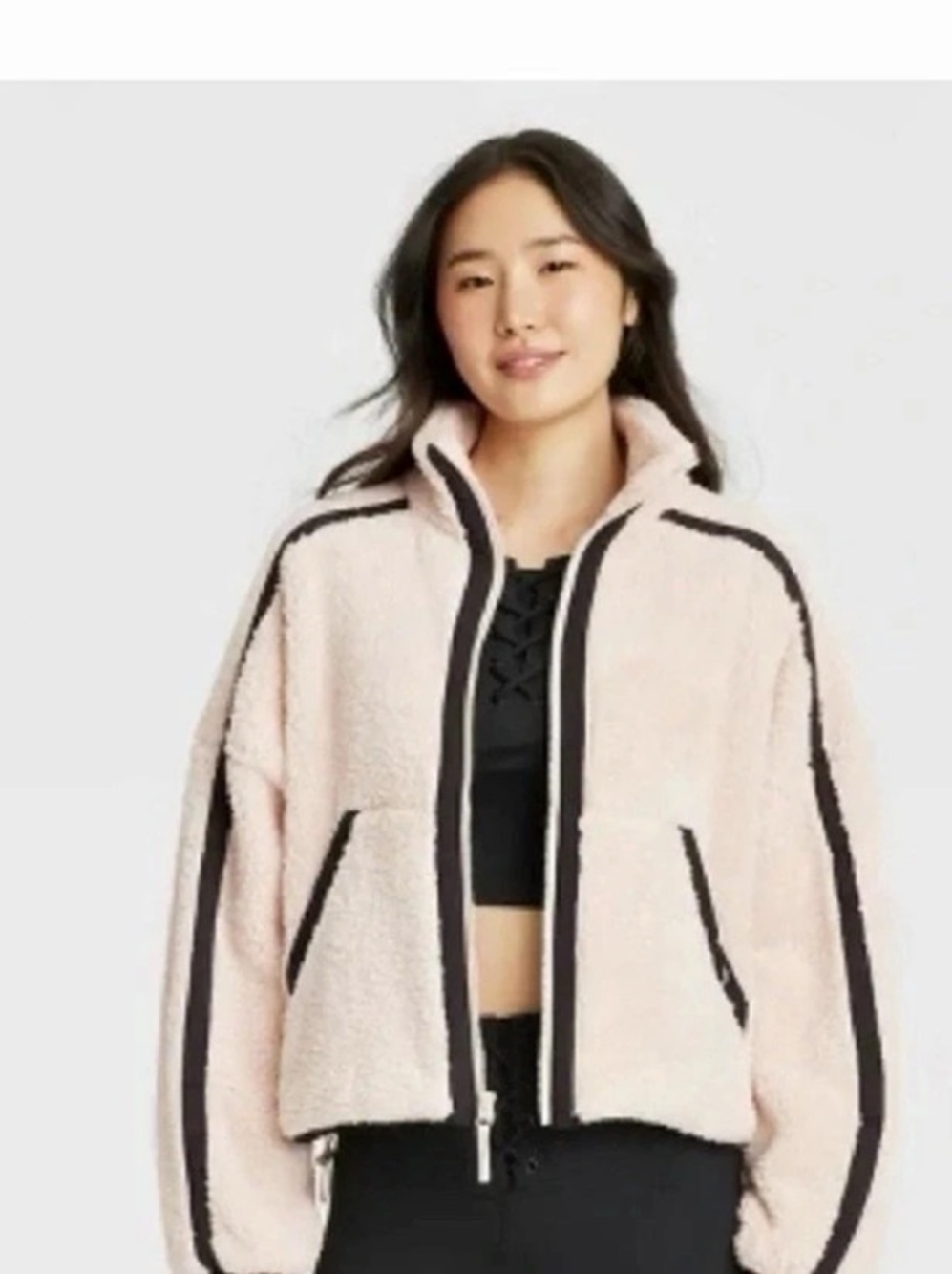 JoyLab Sherpa Full Zip Jacket Teddy Fleece Pink Small